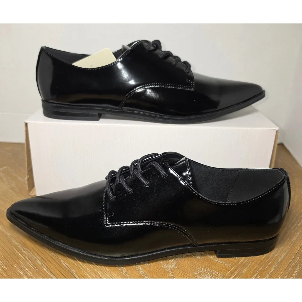 Worthington Ingalls Mens Black Shiny Pointed Toe Dress Memory Foam Shoes 8M New